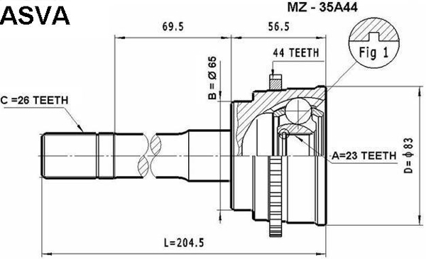 Шрус ASVA MZ-35A44 наружный