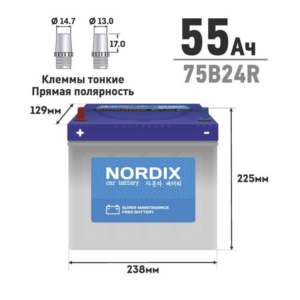 Аккумулятор NORDIX 75B24R 55Ah